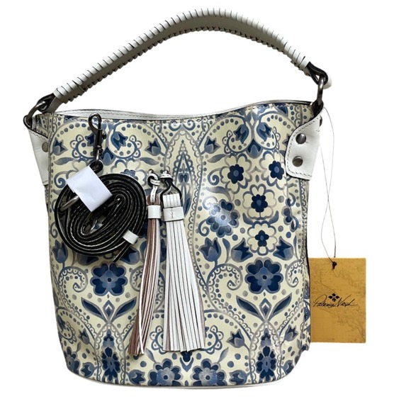 Patricia Nash Handbags - Patricia Nash Otavia Italian Folklore Leather Bucket Bag Blue White Floral NWT
